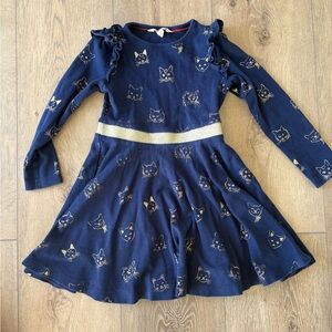 Boden Navy Blue Cat Print Kids Dress